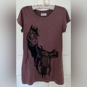 Lauren Moshi limited edition horse and saddle t-shirt in soft brown. Size M